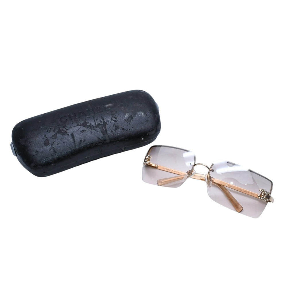 CHANEL Half Rim Sunglasses Eyewear 4092-B c.102/8Z Size 62□15 120 Coco Mark Rhinestone Good Condition Used 4a002136