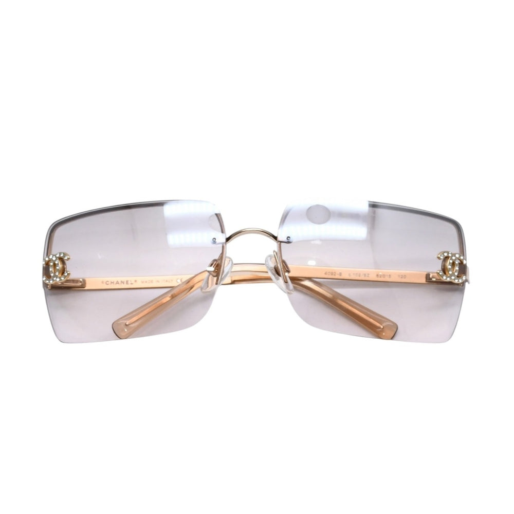 CHANEL Half Rim Sunglasses Eyewear 4092-B c.102/8Z Size 62□15 120 Coco Mark Rhinestone Good Condition Used 4a002136