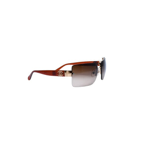 新品未使用 CHANEL シャネル ハーフリム サングラス アイウェア 4107-B c.125/13 サイズ62□15 125 ゴールド ブラウン 中古 4a002135