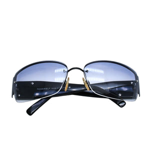 CHANEL シャネル ハーフリム サングラス アイウェア 4117-B c.101/8G サイズ62□16 125 ココマーク ラインストーン ブラック 美品 中古 4a002133
