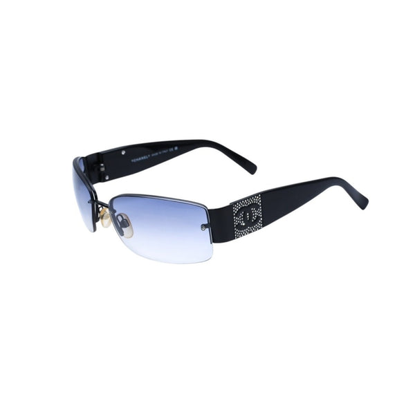 CHANEL シャネル ハーフリム サングラス アイウェア 4117-B c.101/8G サイズ62□16 125 ココマーク ラインストーン ブラック 美品 中古 4a002133