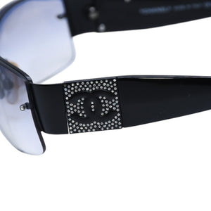 CHANEL シャネル ハーフリム サングラス アイウェア 4117-B c.101/8G サイズ62□16 125 ココマーク ラインストーン ブラック 美品 中古 4a002133