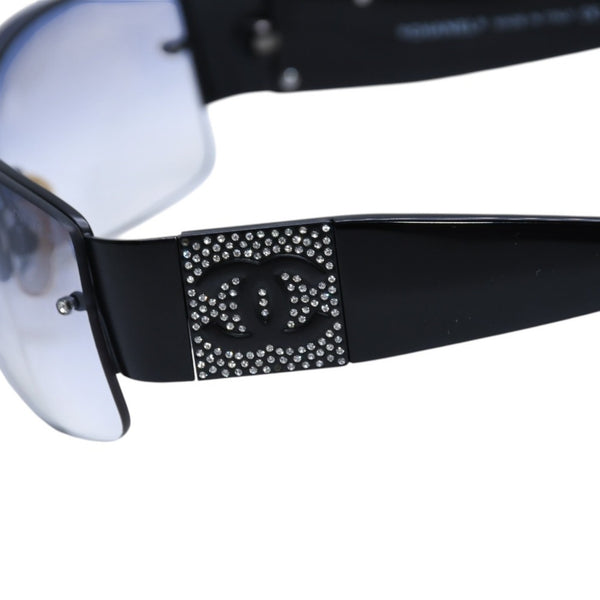 CHANEL シャネル ハーフリム サングラス アイウェア 4117-B c.101/8G サイズ62□16 125 ココマーク ラインストーン ブラック 美品 中古 4a002133