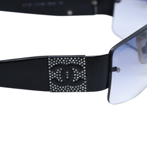 CHANEL シャネル ハーフリム サングラス アイウェア 4117-B c.101/8G サイズ62□16 125 ココマーク ラインストーン ブラック 美品 中古 4a002133