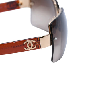 新品未使用 CHANEL シャネル ハーフリム サングラス アイウェア 4107-B c.125/13 サイズ62□15 125 ゴールド ブラウン 中古 4a002135
