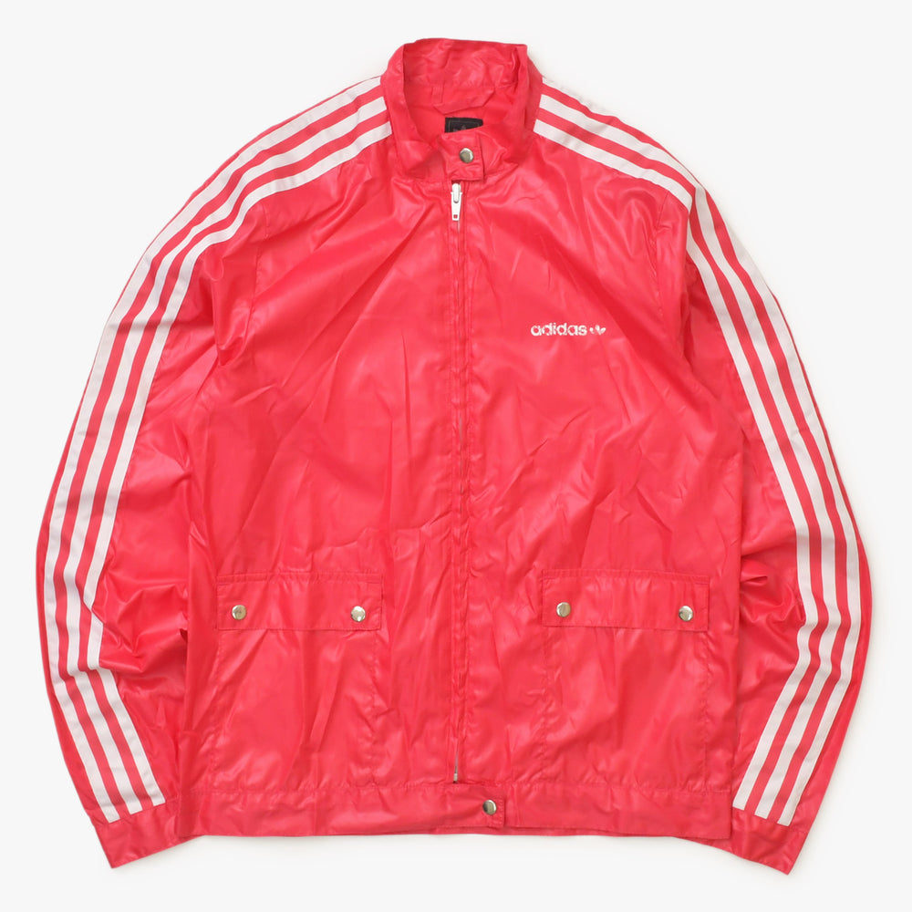 adidas アディダス ライダース風ナイロンジャケット スリーストライプ ピンク スナップボタン シルバー金具 ヴィンテージ 美品 中古 4a002141