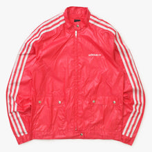 Load image into Gallery viewer, adidas アディダス ライダース風ナイロンジャケット スリーストライプ ピンク スナップボタン シルバー金具 ヴィンテージ 美品 中古 4a002141