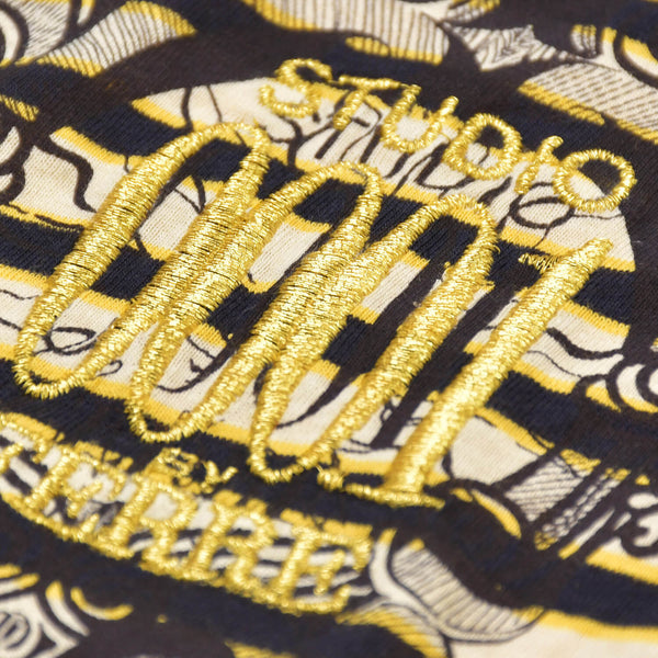 極美品 STUDIO 0001 BY FERRE スタジオゼロゼロゼロワンバイフェレ Vネック半袖カットソー 刺繍ワッペン Tシャツ イエロー ブラック 中古 4a002143