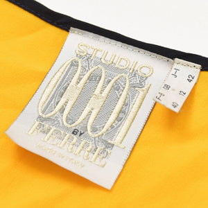 極美品 STUDIO 0001 BY FERRE スタジオゼロゼロゼロワンバイフェレ Vネック半袖カットソー 刺繍ワッペン Tシャツ イエロー ブラック 中古 4a002143