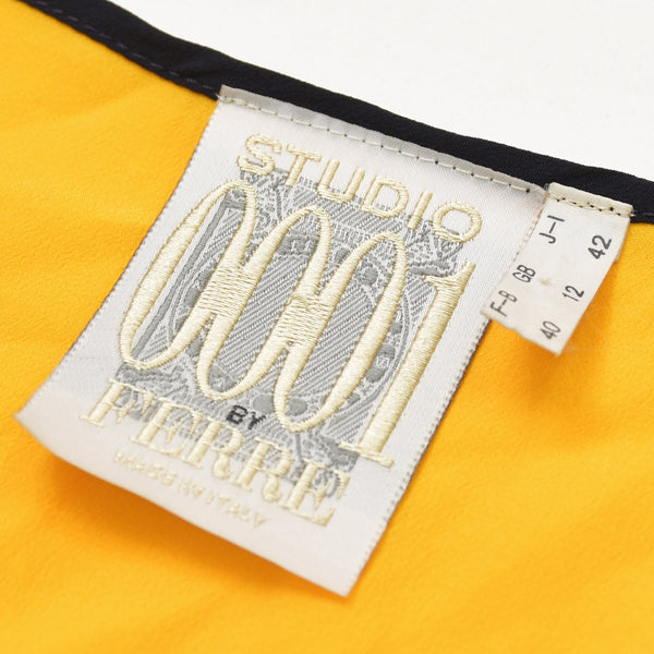 極美品 STUDIO 0001 BY FERRE スタジオゼロゼロゼロワンバイフェレ Vネック半袖カットソー 刺繍ワッペン Tシャツ イエロー ブラック 中古 4a002143