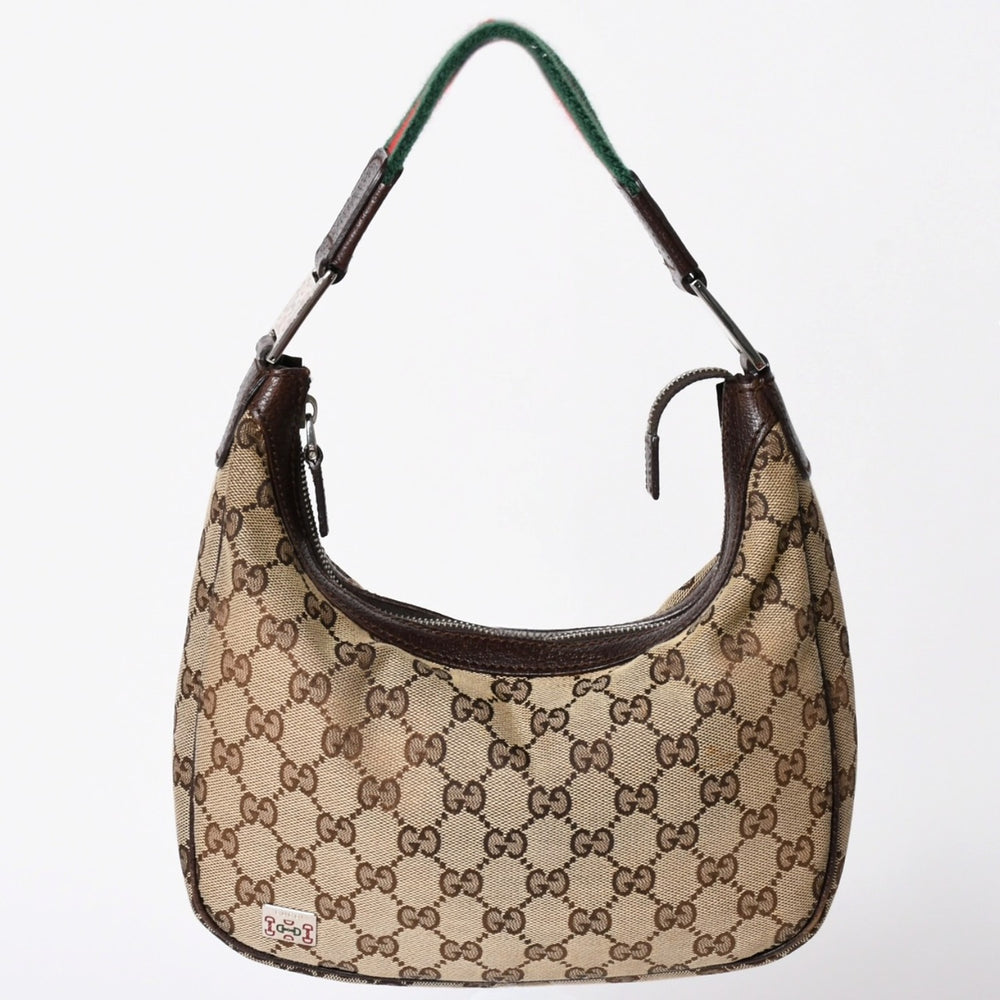 GUCCI グッチ ハンドバッグ GG柄 145811 シェリーライン GGキャンバス レザー シルバー金具 美品 中古 4a001092