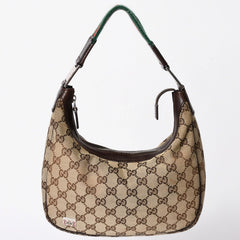 GUCCI グッチ ハンドバッグ GG柄 145811 シェリーライン GGキャンバス レザー シルバー金具 美品 中古 4a001092
