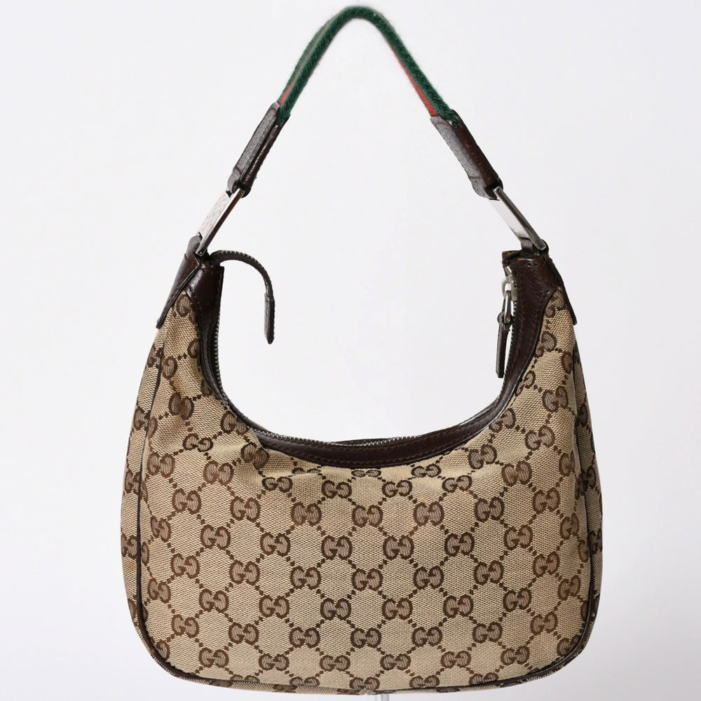 GUCCI グッチ ハンドバッグ GG柄 145811 シェリーライン GGキャンバス レザー シルバー金具 美品 中古 4a001092