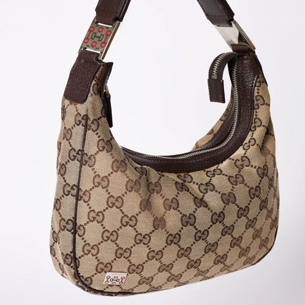 GUCCI グッチ ハンドバッグ GG柄 145811 シェリーライン GGキャンバス レザー シルバー金具 美品 中古 4a001092