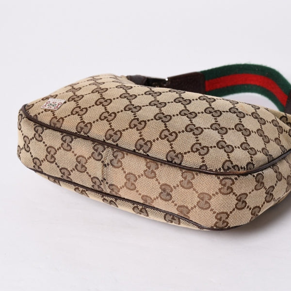 GUCCI グッチ ハンドバッグ GG柄 145811 シェリーライン GGキャンバス レザー シルバー金具 美品 中古 4a001092
