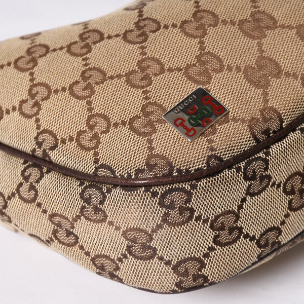 GUCCI グッチ ハンドバッグ GG柄 145811 シェリーライン GGキャンバス レザー シルバー金具 美品 中古 4a001092