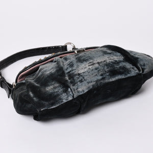 Very good condition PRADA velor one shoulder bag bijou rhinestone logo dark green silver hardware used 4a002150