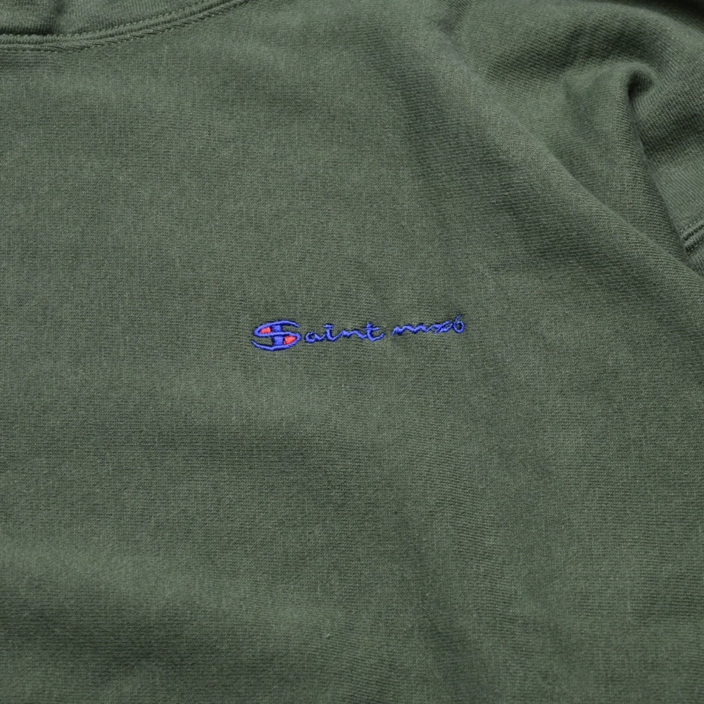 極美品 SAINT Mxxxxxx セントマイケル セットアップ LOGO HOODIE SWEAT PANTS GREEN グリーン 2023AW パーカー パンツ SW ヴィンテージ加工 中古 4a002604