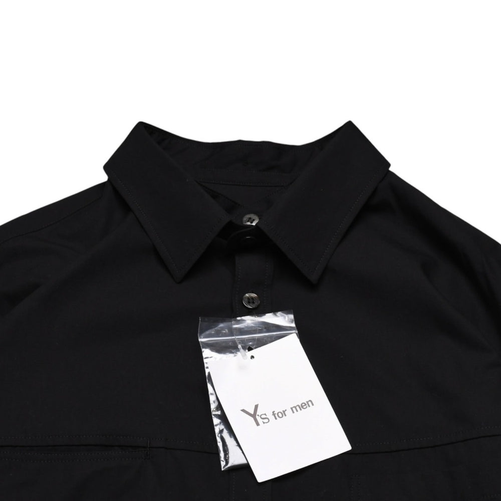 極美品 Y's for men ワイズフォーメン ワイズ ヨウジヤマモト 長袖ブラックブロードシャツ タンブラー加工 二重襟 コットンブロード生地 MO-B04-001-2 中古 4a002165