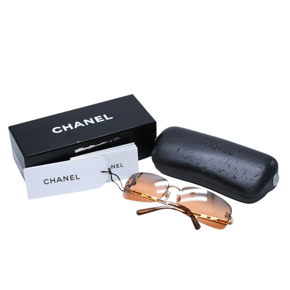 Very Good Condition CHANEL Half Rim Sunglasses Eyewear 4113 c.291/7H Size 65□15 120 Orange Gold Used 4a002989