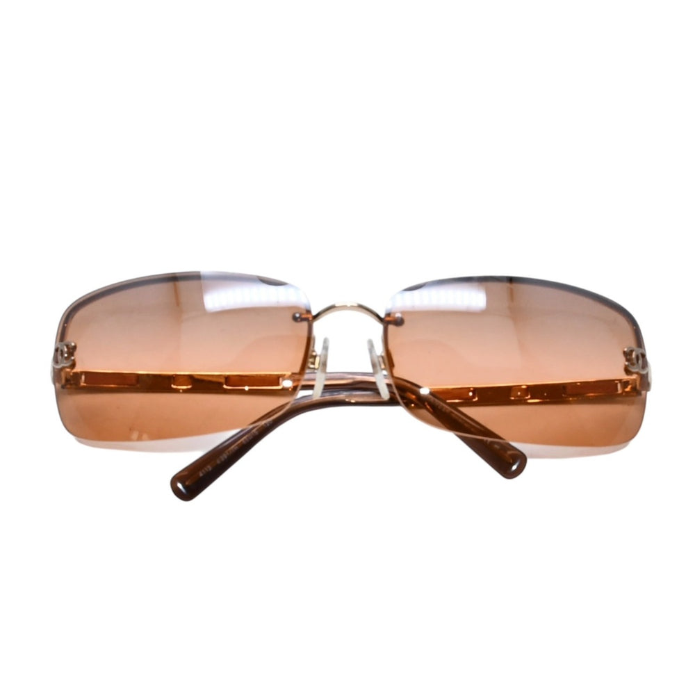 Very Good Condition CHANEL Half Rim Sunglasses Eyewear 4113 c.291/7H Size 65□15 120 Orange Gold Used 4a002989