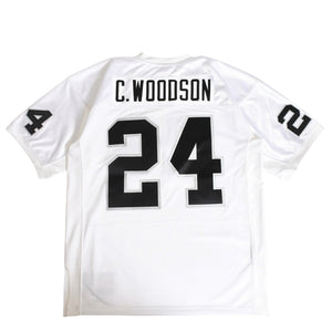 新品同様 Mitchell&Ness ミッチェルアンドネス オーセンティックユニフォーム オークランドレイダース チャールズウッドソン 2002年 スーパーボウル 背番号24 ホワイト ブラック 中古 4a002225