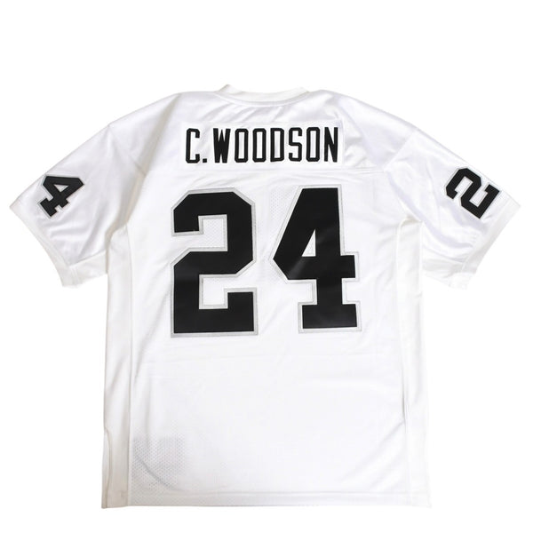 新品同様 Mitchell&Ness ミッチェルアンドネス オーセンティックユニフォーム オークランドレイダース チャールズウッドソン 2002年 スーパーボウル 背番号24 ホワイト ブラック 中古 4a002225
