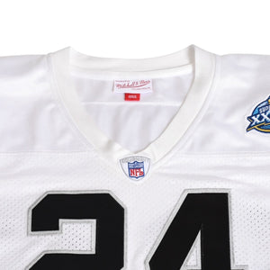 新品同様 Mitchell&Ness ミッチェルアンドネス オーセンティックユニフォーム オークランドレイダース チャールズウッドソン 2002年 スーパーボウル 背番号24 ホワイト ブラック 中古 4a002225