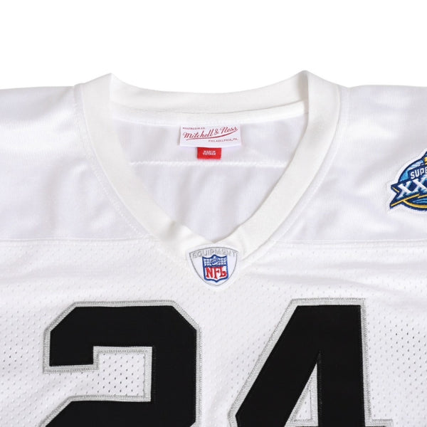 新品同様 Mitchell&Ness ミッチェルアンドネス オーセンティックユニフォーム オークランドレイダース チャールズウッドソン 2002年 スーパーボウル 背番号24 ホワイト ブラック 中古 4a002225