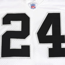 画像をギャラリービューアに読み込む, 新品同様 Mitchell&amp;Ness ミッチェルアンドネス オーセンティックユニフォーム オークランドレイダース チャールズウッドソン 2002年 スーパーボウル 背番号24 ホワイト ブラック 中古 4a002225