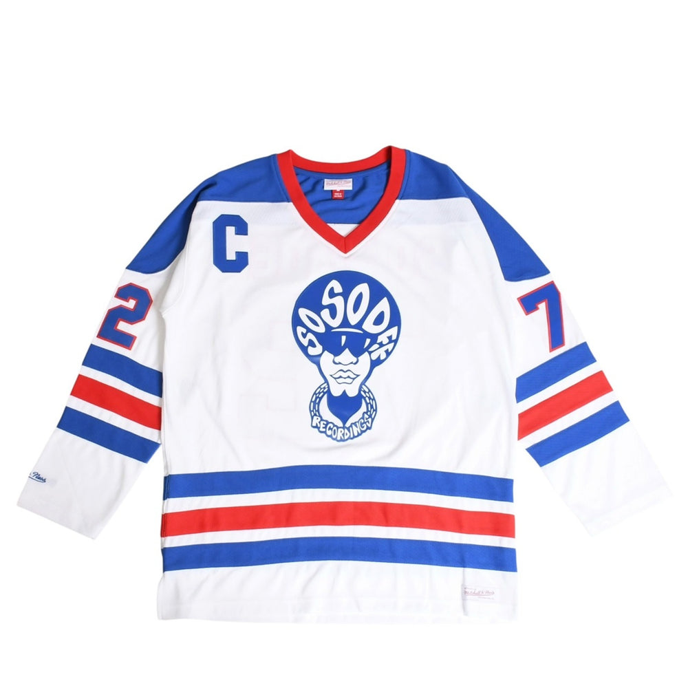 極美品 Mitchell&Ness ミッチェルアンドネス ヒップホップ50周年 So So Def Recordings コラボレーション ホッケージャージ サイズL ホワイト ブルー 中古 4a002211