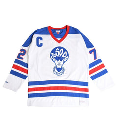 Very good condition Mitchell&Ness Mitchell &amp; Ness Hip Hop 50th Anniversary So So Def Recordings Collaboration Hockey Jersey, Size L, White &amp; Blue, Used, 4a002211