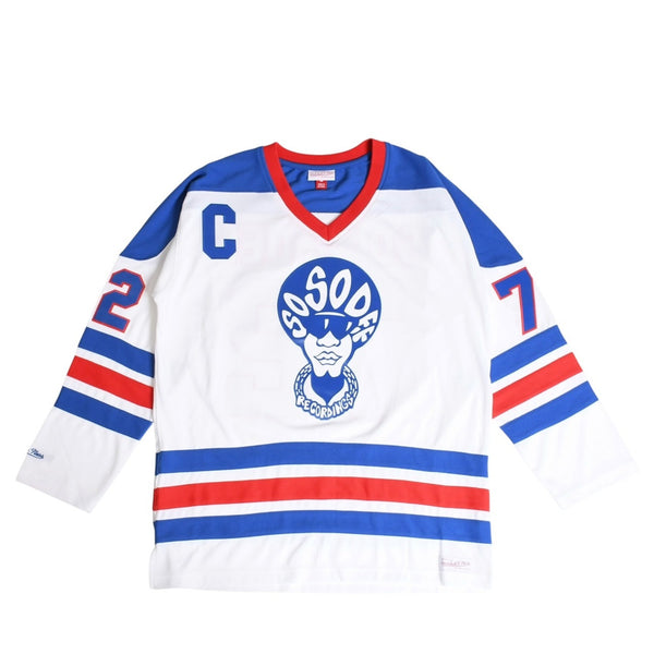 Very good condition Mitchell&Ness Mitchell &amp; Ness Hip Hop 50th Anniversary So So Def Recordings Collaboration Hockey Jersey, Size L, White &amp; Blue, Used, 4a002211