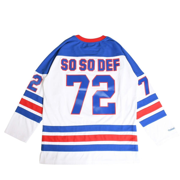 Very good condition Mitchell&Ness Mitchell &amp; Ness Hip Hop 50th Anniversary So So Def Recordings Collaboration Hockey Jersey, Size L, White &amp; Blue, Used, 4a002211