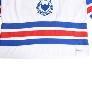 Very good condition Mitchell&Ness Mitchell &amp; Ness Hip Hop 50th Anniversary So So Def Recordings Collaboration Hockey Jersey, Size L, White &amp; Blue, Used, 4a002211