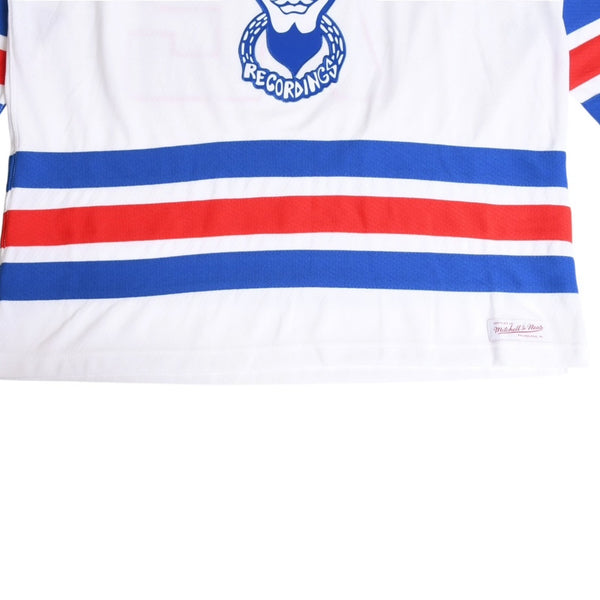 Very good condition Mitchell&Ness Mitchell &amp; Ness Hip Hop 50th Anniversary So So Def Recordings Collaboration Hockey Jersey, Size L, White &amp; Blue, Used, 4a002211