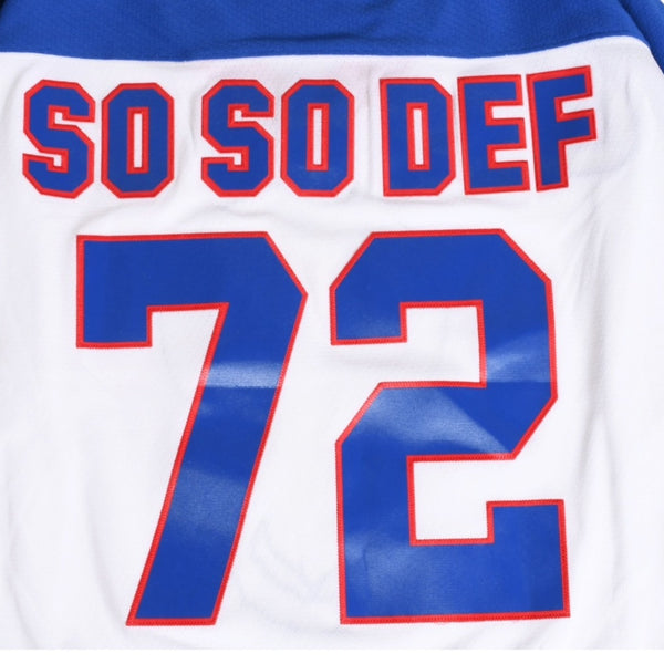Very good condition Mitchell&Ness Mitchell &amp; Ness Hip Hop 50th Anniversary So So Def Recordings Collaboration Hockey Jersey, Size L, White &amp; Blue, Used, 4a002211
