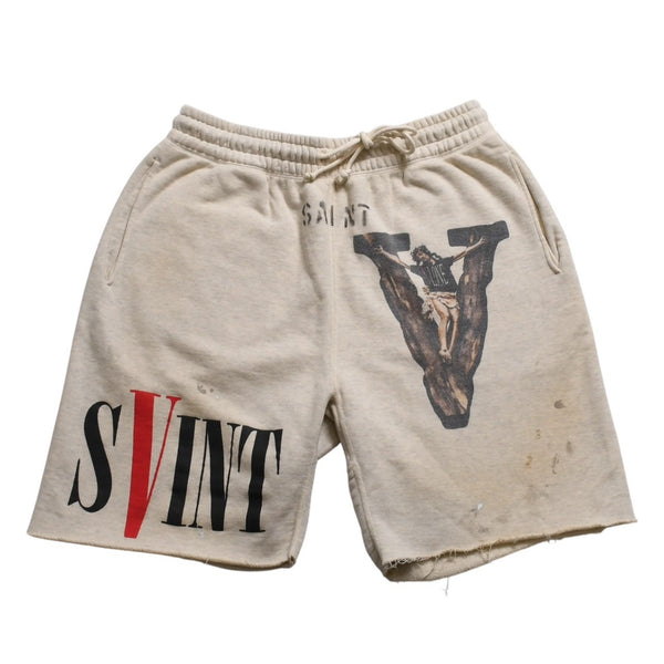 新品未使用 SAINT Mxxxxxxx セントマイケル SWEAT SHORTS VLONE VLONEコラボ エイサップバリ SM-S22-0000-071 ハーフパンツ ハーフショーツ ベージュ サイズなし サンプル品 中古 4a002244