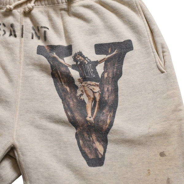 新品未使用 SAINT Mxxxxxxx セントマイケル SWEAT SHORTS VLONE VLONEコラボ エイサップバリ SM-S22-0000-071 ハーフパンツ ハーフショーツ ベージュ サイズなし サンプル品 中古 4a002244