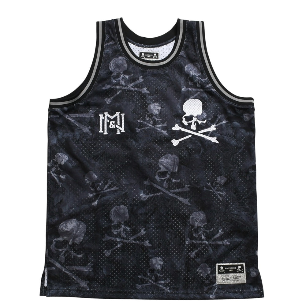 新品同様 Mitchell&Ness ミッチェルアンドネス × マスターマインドワールド コラボレーション ワールドプリントタンクトップ ノースリーブ スカル ボーン カモフラージュ Lサイズ 中古 4a002235