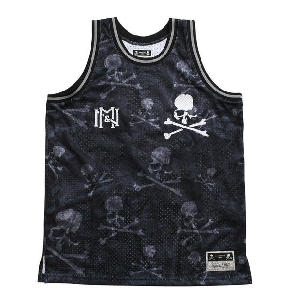 新品同様 Mitchell&Ness ミッチェルアンドネス × マスターマインドワールド コラボレーション ワールドプリントタンクトップ ノースリーブ スカル ボーン カモフラージュ Lサイズ 中古 4a002235
