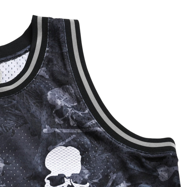 新品同様 Mitchell&Ness ミッチェルアンドネス × マスターマインドワールド コラボレーション ワールドプリントタンクトップ ノースリーブ スカル ボーン カモフラージュ Lサイズ 中古 4a002235
