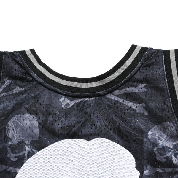 新品同様 Mitchell&Ness ミッチェルアンドネス × マスターマインドワールド コラボレーション ワールドプリントタンクトップ ノースリーブ スカル ボーン カモフラージュ Lサイズ 中古 4a002235