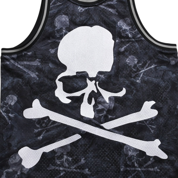 新品同様 Mitchell&Ness ミッチェルアンドネス × マスターマインドワールド コラボレーション ワールドプリントタンクトップ ノースリーブ スカル ボーン カモフラージュ Lサイズ 中古 4a002235