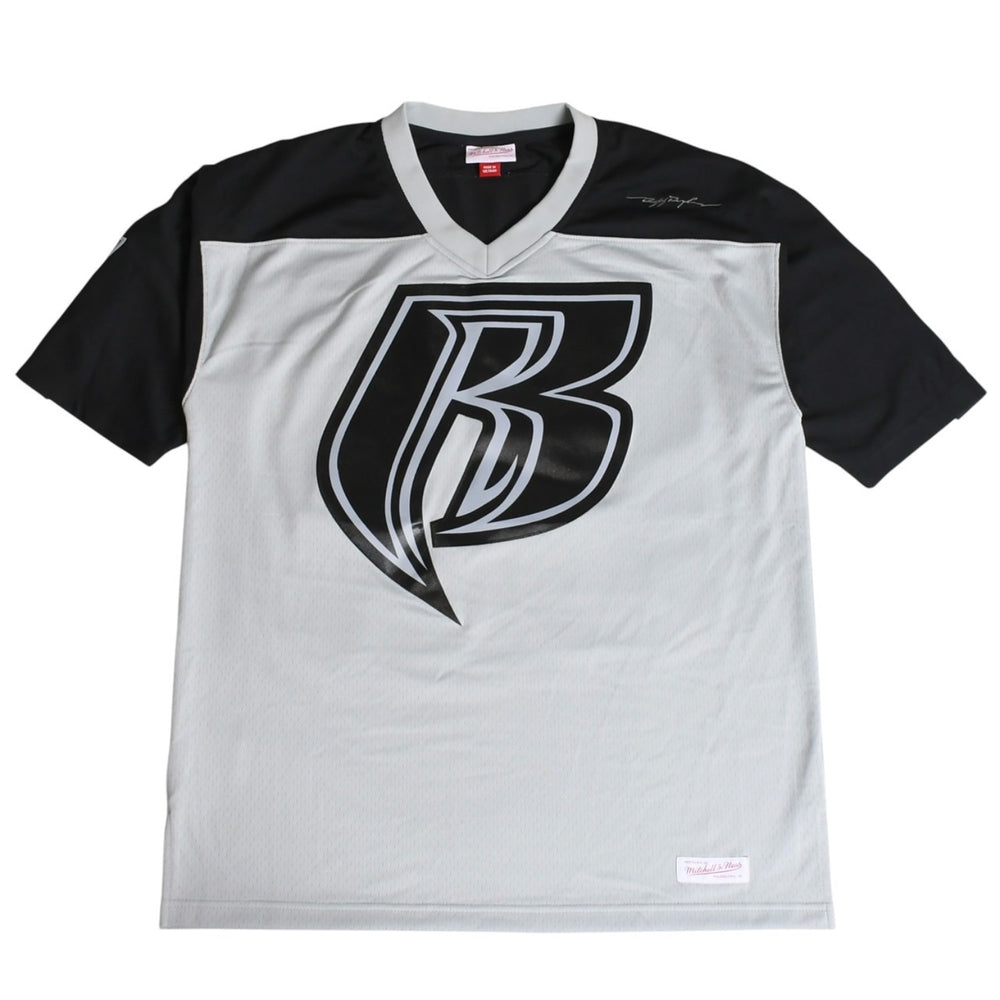 新品同様 Mitchell&Ness ミッチェルアンドネス 50th Anniversary of Hip-Hop Ruff Rydersフットボールジャージ ラフライダース ブラック グレー XLサイズ 中古 4a002267