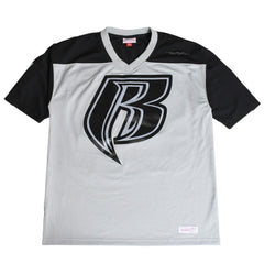 新品同様 Mitchell&Ness ミッチェルアンドネス 50th Anniversary of Hip-Hop Ruff Rydersフットボールジャージ ラフライダース ブラック グレー XLサイズ 中古 4a002267