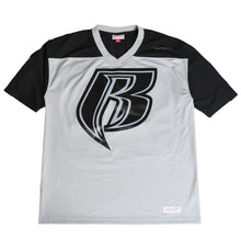 画像をギャラリービューアに読み込む, 新品同様 Mitchell&amp;Ness ミッチェルアンドネス 50th Anniversary of Hip-Hop Ruff Rydersフットボールジャージ ラフライダース ブラック グレー XLサイズ 中古 4a002267