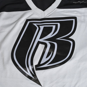 新品同様 Mitchell&Ness ミッチェルアンドネス 50th Anniversary of Hip-Hop Ruff Rydersフットボールジャージ ラフライダース ブラック グレー XLサイズ 中古 4a002267
