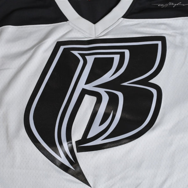 新品同様 Mitchell&Ness ミッチェルアンドネス 50th Anniversary of Hip-Hop Ruff Rydersフットボールジャージ ラフライダース ブラック グレー XLサイズ 中古 4a002267