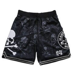 Like new Mitchell&Ness Mitchell &amp; Ness x mastermind world collaboration printed shorts, half pants, shorts, skull and bone camouflage, size L, used, 4a002260